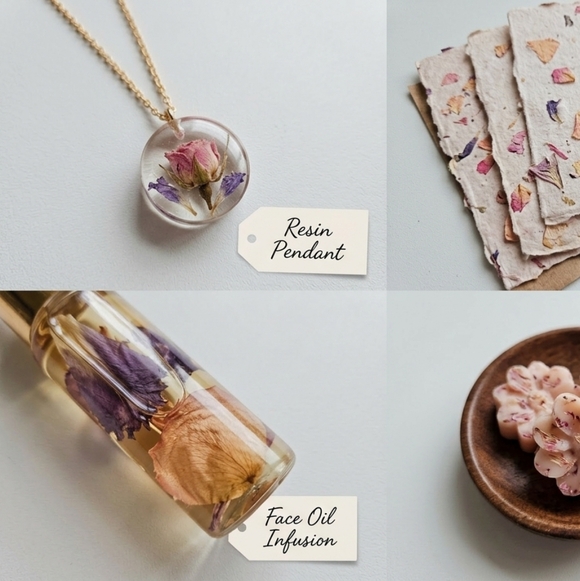 Hand-dried Black Ribbon on Floral Petal Arrangement - Picture 2 of 16